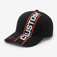 Gorra de béisbol estructurada de 6 paneles personalizada, de algodón pesado negro, con logotipo bordado vertical, visera naranja para equipo de carreras, de fábrica.