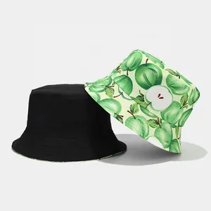 时尚设计搞笑彩色可逆帽子可爱水果棉35图案可折叠男女通用钓鱼帽渔夫斗帽