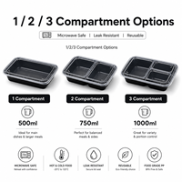 Conteneur alimentaire Xuntuo en PP de qualité alimentaire, compatible micro-ondes, avec 3 compartiments et couvercle transparent, modèle PP-MPC-3C, pour plats à emporter