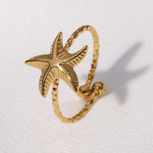 Bague étoile <span class=keywords><strong>de</strong></span> mer en acier inoxydable plaqué or 18 carats, anti-ternissement, étanche, minimaliste, très tendance, style Ins, mode <span class=keywords><strong>OL</strong></span>, personnalisée - Product Image 4
