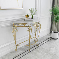 Table console moderne de style européen et nordique, simple, en métal et fer forgé, avec plateau en marbre demi-rond, pour salon, couloir