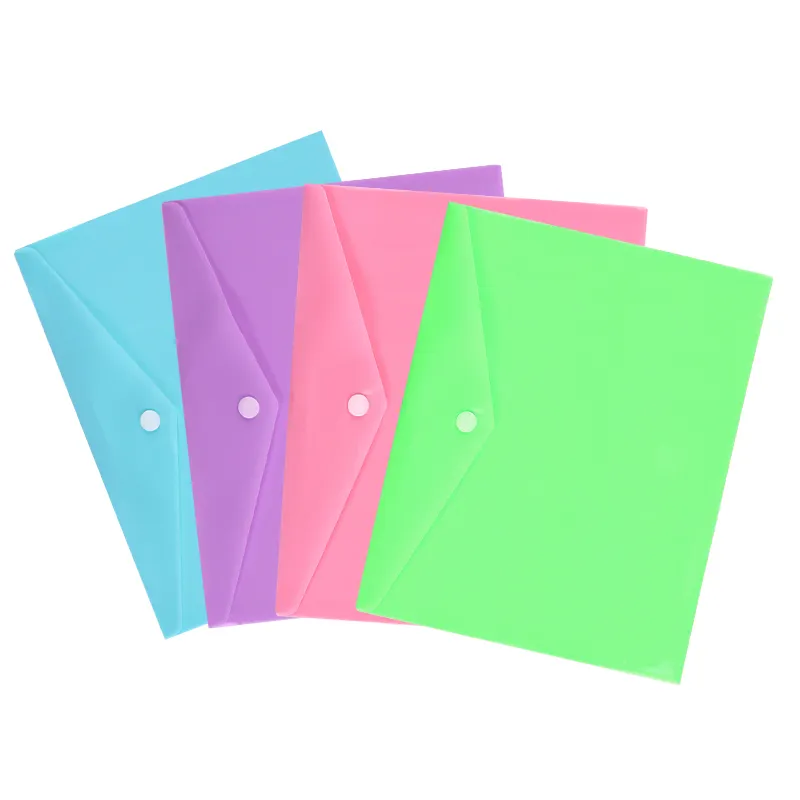 Renkli A4 boyut plastik zarflar şeffaf dosya çanta belge klasörleri belge organizatörler Snap düğmesi ile