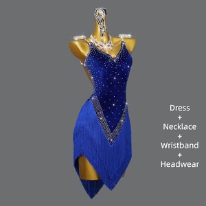 Abito da ballo latino da donna con frange e strass in velluto, costume da competizione per sala da ballo, schiena scoperta, per performance sul palco, all'ingrosso - Product Image 4