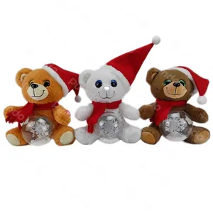 Puindo批发雪灯音乐玩具可爱动物玩具圣诞娃娃节日圣诞装饰品儿童礼品