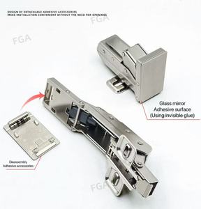 Dobradiça de Armário com Fechamento Suave para Porta de Vidro, <span class=keywords><strong>110</strong></span> Graus, Dobradiça de Ferro para Móveis, Sem Furo, Cozinha, Quarto, Hospital - Product Image 3