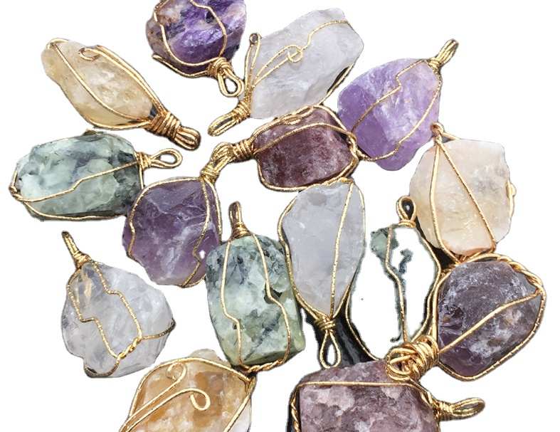 Commercio all'ingrosso filo avvolto gemstone pendenti di fascino naturale geode di quarzo ciondoli in pietra druzy ciondolo in pietra