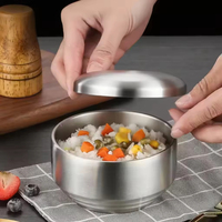 Bol à soupe en métal à double paroi, qualité alimentaire, acier inoxydable doré, bol à kimchi coréen, bol à riz avec couvercle