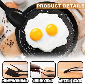 2-in-1 Egg Flipper Spatel zange Antihaft-Silikon griff und Flip-Kochute nsilien für Omeletts Pfannkuchen Fisch und <span class=keywords><strong>Burger</strong></span> - Product Image 3