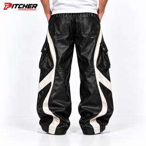 Custom <b>leather</b> <b>trousers</b> in lambskin <b>leather</b> with relaxed fit for private label menswear fashion retailers - Product Image 3