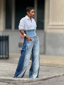 Nieuwe dames gewassen high waist trendy wijde jeans met trendy streetstyle print - Product Image 2