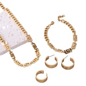 Chaîne cubaine européenne et américaine en acier inoxydable Palindrome Collier Anneau Boucle d'oreille Ensemble de couvre-chef pour mariage et fête - Product Image 2