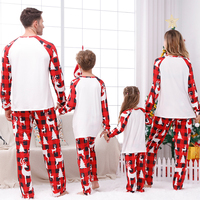 Pyjamas de Noël personnalisés en polyester 100% écologique à manches longues, motif écossais blanc et rouge, ensemble assorti pour la famille, logo personnalisé