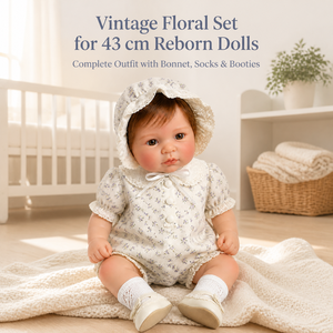 Ensemble Barboteuse Vintage à Motifs Floraux pour <span class=keywords><strong>Poupée</strong></span> <span class=keywords><strong>Reborn</strong></span> 43cm, Bonnet en Coton et Dentelle, Chaussettes, Chaussures Mary Jane à Semelle Souple, Tenues Personnalisées OEM/ODM - Product Image 1