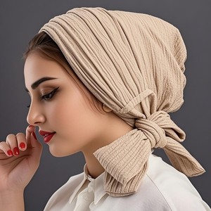 Turban pré-noué à longue queue pour femme, bonnet <span class=keywords><strong>chimio</strong></span> pour femme musulmane, <span class=keywords><strong>foulard</strong></span> pour <span class=keywords><strong>perte</strong></span> de <span class=keywords><strong>cheveux</strong></span> - Product Image 1