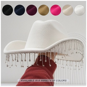 Chapeau de cowboy unisexe pour <span class=keywords><strong>femme</strong></span>, à large bord incurvé, avec garniture en strass et pompon, idéal pour les enterrements de vie de jeune fille - Product Image 2