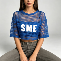 Kaos Rajut Wanita Model Crop Berjaring Transparan Lengan Pendek, Tersedia Berbagai Warna