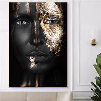 Peinture sur toile Hongya Art Africain Femme Noire et Dorée, Affiches d'Art Mural Scandinave pour Salon, Personnalisable