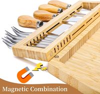 Bamboe charcuterieplank set met bestekbak & messenbak houten kaasplank serveerplank voor feesten en gezelschap