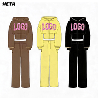 Ensemble Coordonné Streetwear Y2K Automne en Coton French Terry 100% : Hoodie Court Zippé et Pantalon Long Imprimé Uni – Tenue Décontractée