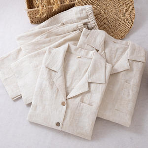 Nuevo Conjunto de pijama de lino y algodón ligero para parejas Simple Color sólido de manga larga cómodo cordón Casual verano invierno - Product Image 2