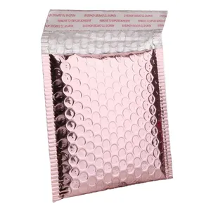 Bolsas metálicas de ouro rosado, bolsas metálicas para bolhas e presente, envelopes acolchoados, bolhas de ouro rosado