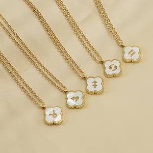 Mujeres trébol Zodiaco astrología signo colgante collar 18K Pvd Acero inoxidable Shell 12 Constelaciones collares horóscopo joyería - Product Image 1