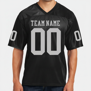 Maillot de football américain personnalisé pour homme en polyester noir respirant à séchage rapide uniforme de sport col en V avec nom et numéro de l'équipe - Product Image 1