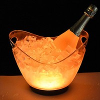 Seau à Glaçons LED RGB en Plastique de 4 Litres, Personnalisé, pour Champagne et Bière, avec Lumière pour Bouteille de Vin, Boîte de Nuit, Bar, Fête