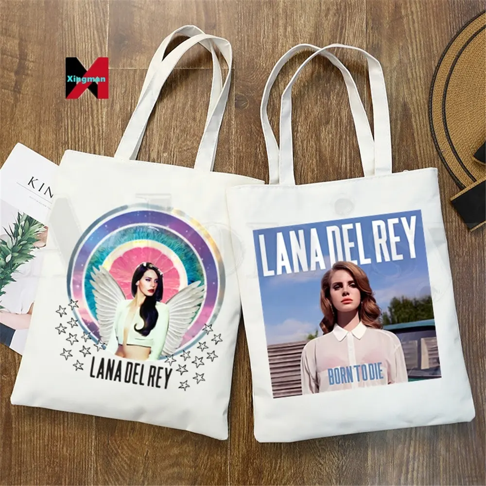 Lana Del Rey Ulzzangกราฟิกเสื้อผ้าแฟชั่นกราฟิกการ์ตูนพิมพ์ถุงช้อปปิ้งสาวแฟชั่นสบายๆแพคเกจกระเป๋า