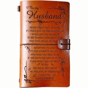Leather-Look Mini A6 <b>Journal</b> Husband-140 Page Romantic Gift Notebook with Floral Design Heartfelt Messages Valentine's Day - Product Image 1