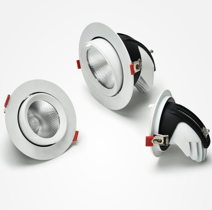 Modern LED COB Down Light Fixtures with Aluminum Construction Flexible Rotatable Gimbal Recessed Mount Warm White Lighting