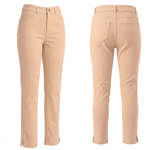 Pantalones de mezclilla transpirables de corte regular con cinco bolsillos y abertura en la parte inferior para mujer, de algodón y elastano, cintura media, 6.64 oz, ideales para fiestas informales de verano y primavera. - Product Image 1