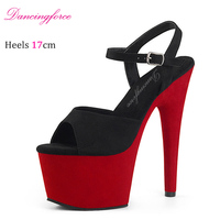 Chaussures de danse sur piquet sexy pour boîte de nuit, 7 pouces, 17 cm, en daim vin, à bout ouvert, modèle de podium, talons hauts, sandales pour femmes