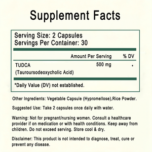 Capsules TUDCA 500 mg par dose, 60 capsules végétales, complément alimentaire à l'acide tauroursodésoxycholique, OEM ODM, étiquette privée - Product Image 2