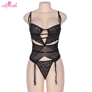 Reine taille <span class=keywords><strong>noir</strong></span> érotique strass dentelle <span class=keywords><strong>porte</strong></span>-jarretelles Lingerie body avec évider décoration Sexy <span class=keywords><strong>Satin</strong></span> Sexy Lingerie - Product Image 6
