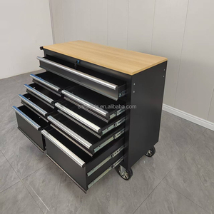 Chariot à outils rose, armoire de rangement pour outils industriels avec 9 tiroirs multiples et comptoir <span class=keywords><strong>en</strong></span> <span class=keywords><strong>bois</strong></span> - Product Image 2