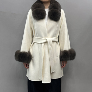 Abrigo de Invierno para Mujer, Mezcla de Lana y Cachemira, con Ribete de Piel de Zorro Auténtica, Cuello y Puños Desmontables, Abrigo de Lana de Doble Cara de Lujo para Mujer - Product Image 1