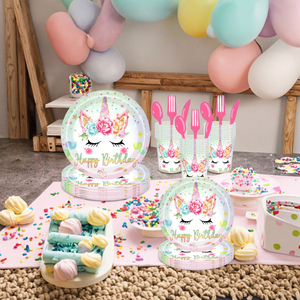 Vaisselle et décorations de fête d'<span class=keywords><strong>anniversaire</strong></span> de <span class=keywords><strong>licorne</strong></span> Assiettes en papier jetables et accessoires de table pour lieux à thème de princesse - Product Image 1