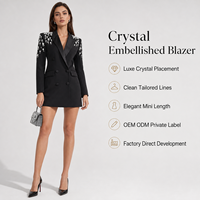 Robe blazer noire personnalisée pour femme, ornée de cristaux sur les épaules, double boutonnage, mini-robe de soirée