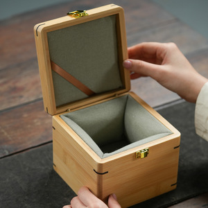 Caja de embalaje de porcelana personalizada con forro, caja de almacenamiento de bambú y madera, caja de regalo Jianzhan con tapa abatible, tetera de madera Zisha - Product Image 2