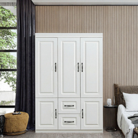 Armoire moderne à portes coulissantes en bois massif, style Shaker pour chambre à coucher, structure robuste avec 4 tiroirs et 4 étagères de rangement