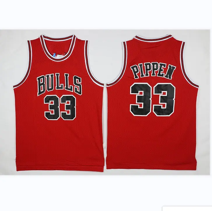 American Retro Chicago Pippen #33 Bulls Shirt Man Basketball Stitched Red Jersey For Adult