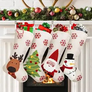 Custom Burlap Christmas Stocking Giant Pink Blue Red White Grey Reindeer Santa Snowman Christmas Stockings For Embroidery