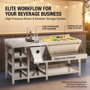 Multi-functional Commercial <b>Bar</b> Workstation with Sink and Ice Compartment Commercial Kitchen Equipment Hotel Restaurant Supplies - Product Image 1