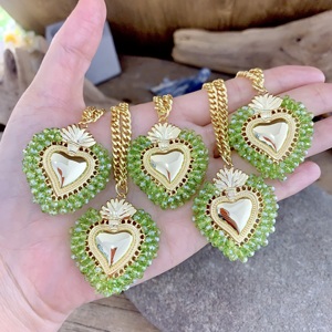 Collar verde grassy <span class=keywords><strong>para</strong></span> mujer, collar de cadena de oro con cuentas, joyería bonita, collar de corazón, popular, a la moda - Product Image 4