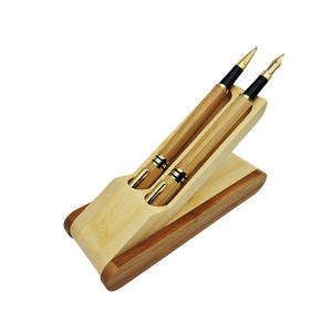 Penjualan laris 2 pena bambu mewah Set hadiah dengan Logo kustom perlengkapan kantor air mancur bambu & pena rol dengan kotak bambu lipat - Product Image 3