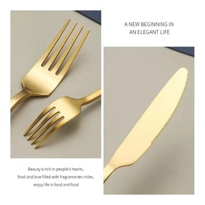 ชุดช้อนส้อมสแตนเลสสีทองด้าน  แบบเรียบหรู - Product Image 3