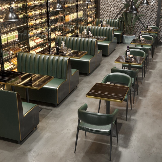 Commercial Luxury Restaurant Furniture Sofa Set Black Leather Marble Dining Table and Chairs Booth Seating for Club Cafe Pub bar