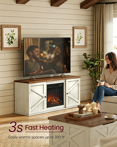 Meuble TV de style farmhouse 65 pouces avec foyer 18 pouces, <span class=keywords><strong>console</strong></span> multimédia télécommandée pour chambre et salon, construction en MDF - Product Image 2