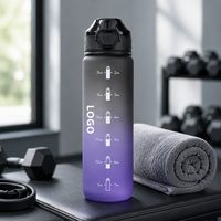 Bouteille d'eau dégradée givrée sans BPA 1000 ml en Tritan, anti-fuite, avec marqueur de temps motivant